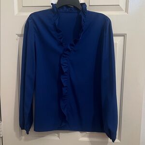 Elegant Royal Blue Ruffle Blouse